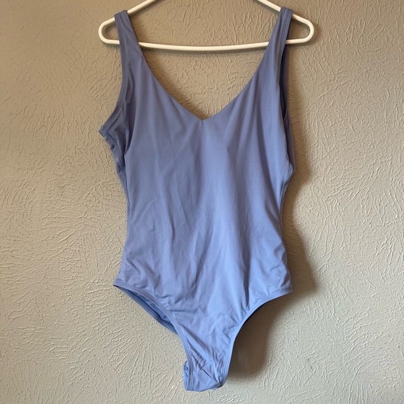 Andie Swim Ibiza One Piece v neck open back purple blue color iris - Picture 9 of 13